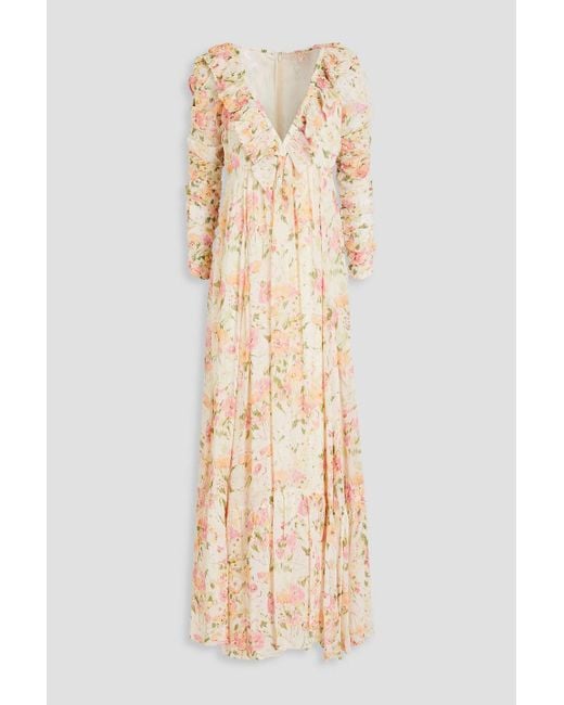 byTiMo Natural Ruffled Floral-print Crepe Maxi Dress