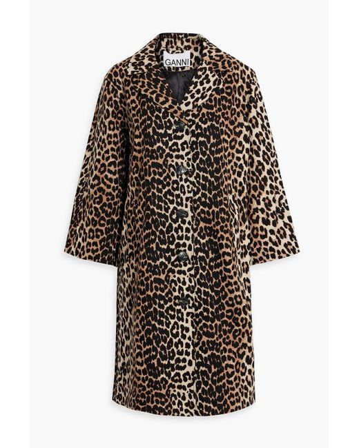 Ganni Multicolor Leopard-print Linen And Cotton-blend Trench Coat