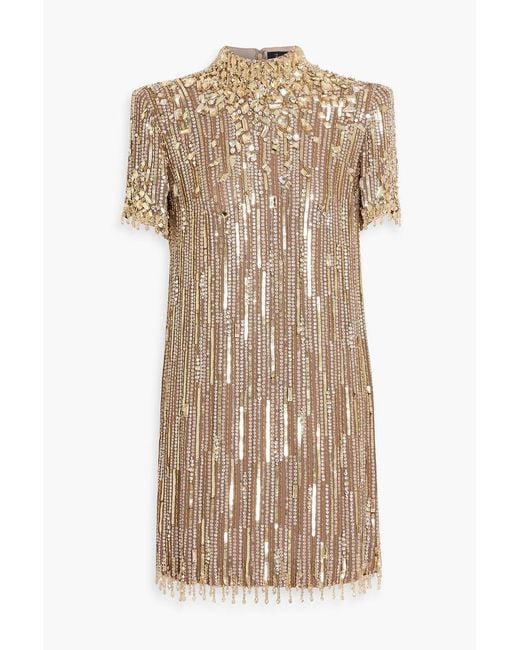 Jenny Packham Natural Snapdragon Embellished Chiffon Mini Dress