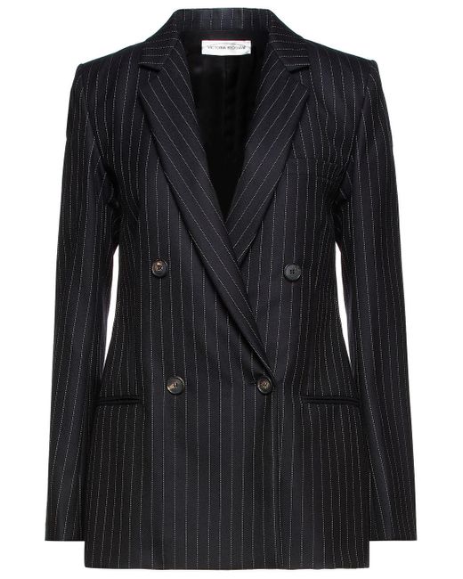 Victoria Beckham Double-breasted Pinstriped Wool-twill Blazer in Navy ...