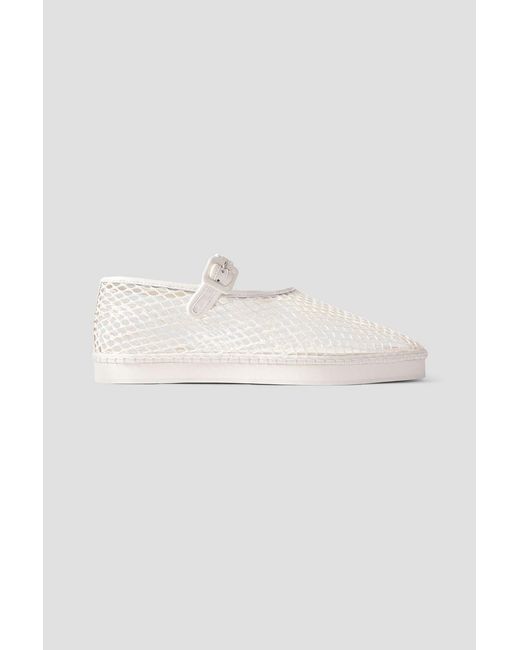 Loeffler Randall White Rita Leather-Trimmed Mesh Platform Mary Jane Flats