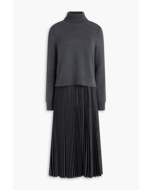 Theory Black Layered Knitted And Woven Midi Dress