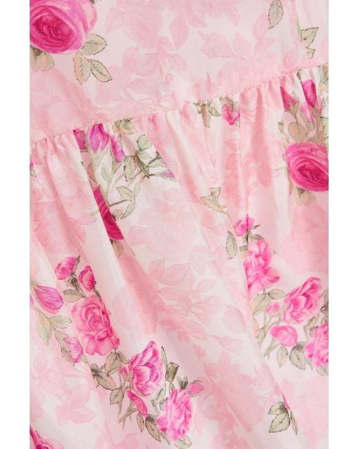 LoveShackFancy Pink Russ Floral-Print Silk-Habotai Mini Dress