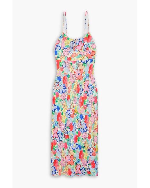 Rixo White Lanie Tie-detailed Floral-print Crepe De Chine Midi Dress