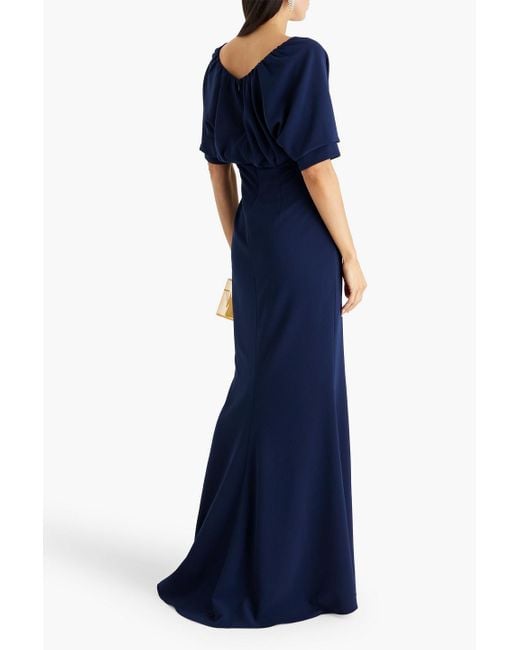 Badgley Mischka Blue Draped Crepe Gown