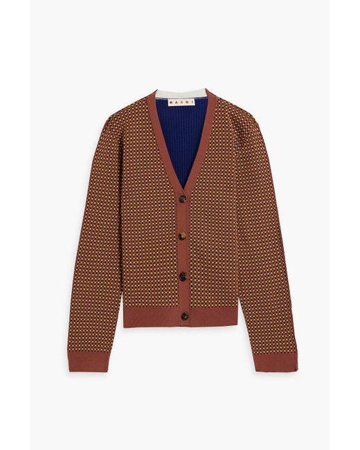 Marni Brown Jacquard-knit And Ribbed Wool-blend Cardigan