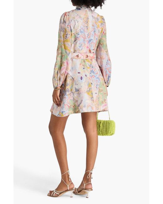 Zimmermann Multicolor Belted Floral-print Linen Mini Dress