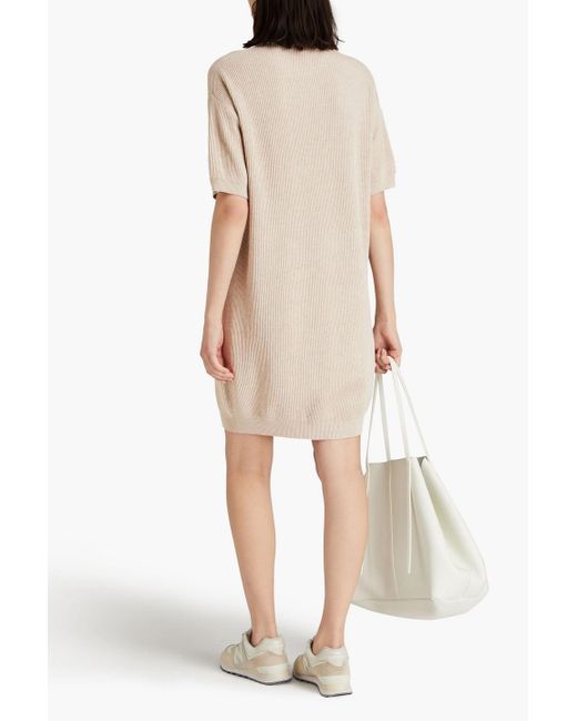Brunello Cucinelli Natural Bead-embellished Ribbed Cotton Mini Dress