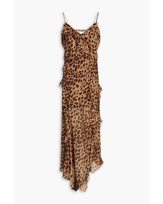 Veronica Beard Brown Avenel Gathered Leopard-print Silk-georgette Midi Dress