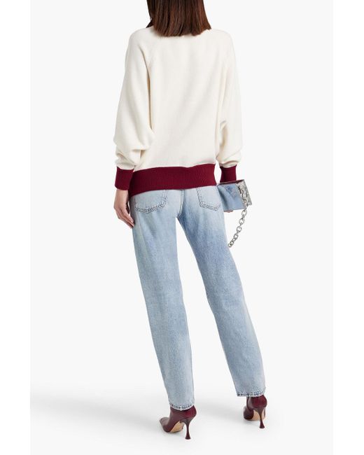 FRAME Red Two-tone Wool-blend Half-zip Sweater