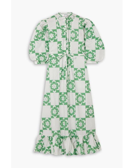 SINDISO KHUMALO Green Bridgette Ruffled Floral-print Cotton-poplin Midi Dress