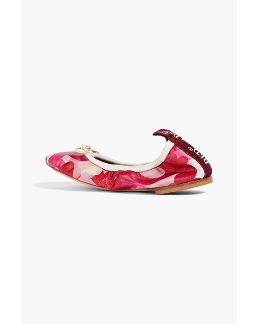 Red(v) Red Bow-detailed Printed Leather Ballet Flats
