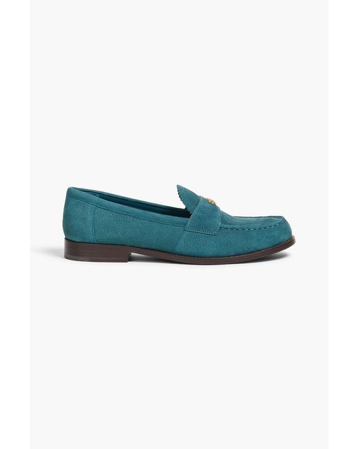 Tory Burch Blue Embellished Nubuck Loafers
