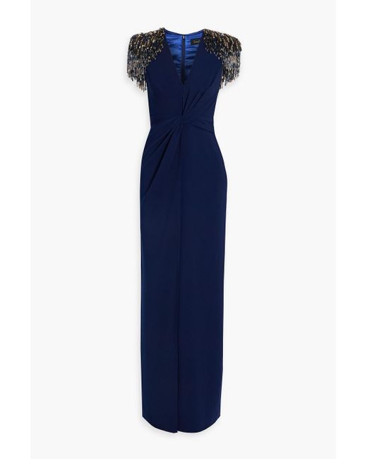 Jenny Packham Blue Nyra Embellished Twisted Crepe Gown