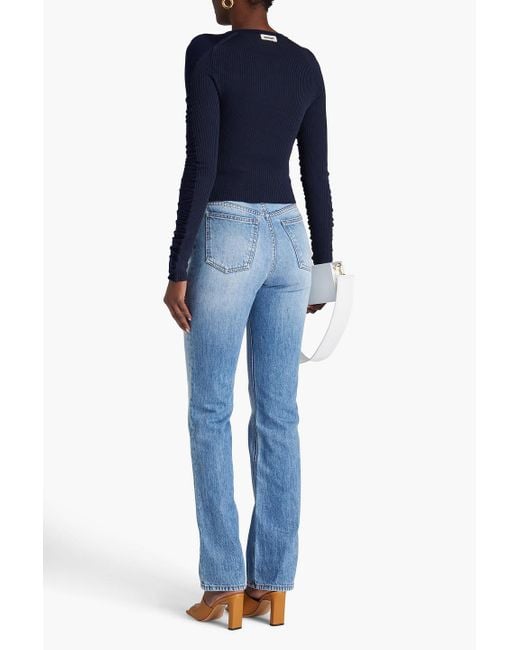 Jacquemus Blue Sargas pullover aus rippstrick mit raffungen