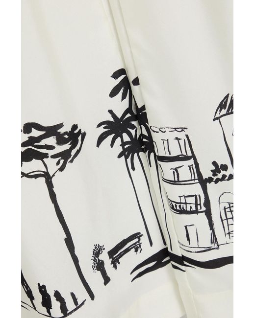 Officine Generale White Gracella Printed Silk-Twill Wide-Leg Pants
