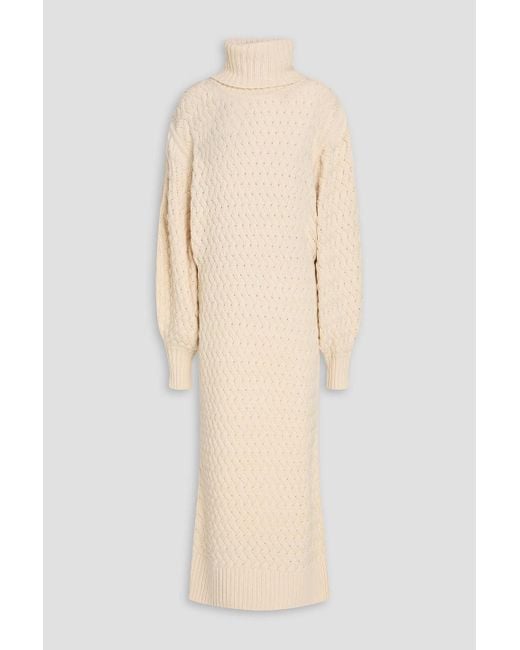 Zimmermann Natural Cable-Knit Wool And Cotton-Blend Turtleneck Midi Dress