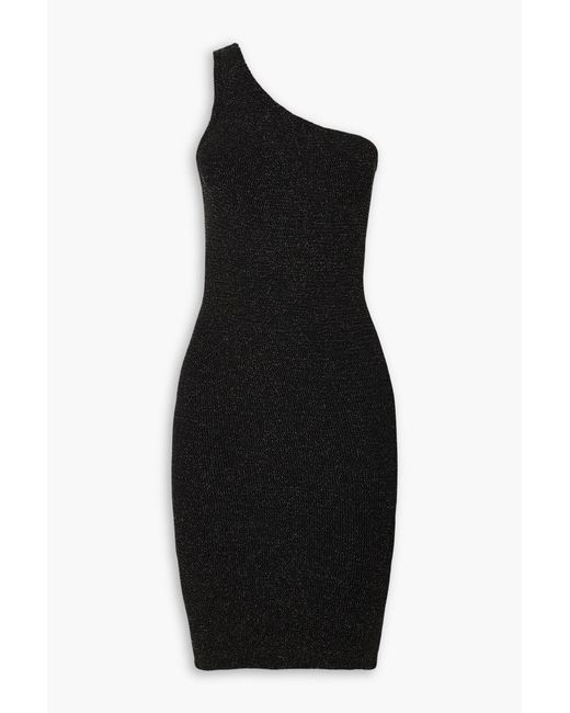 Hunza G Black Nancy One-Shoulder Metallic Seersucker Dress