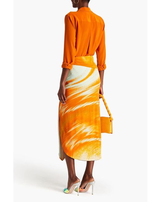 Jonathan Simkhai Orange Gwen Draped Printed Jersey Midi Skirt