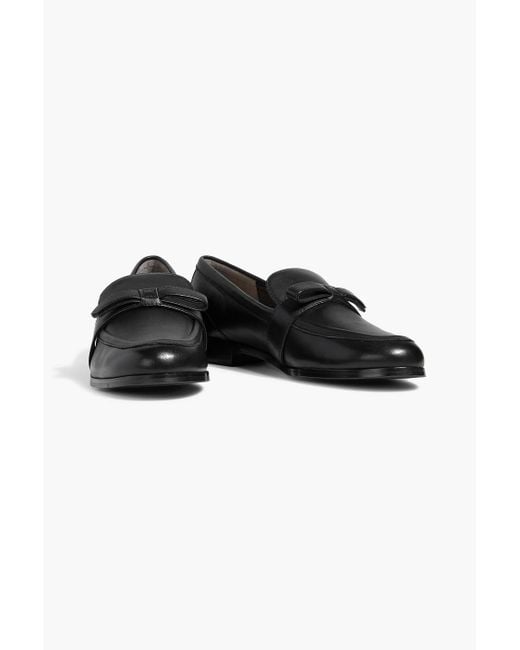 Stuart Weitzman Black Emma Bow-detailed Leather Loafers