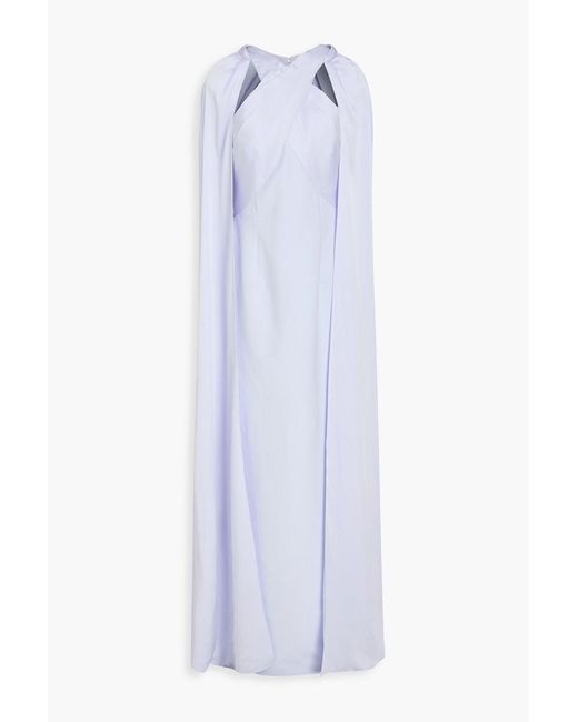 Safiyaa White Ayse Cape-Effect Crepe Gown