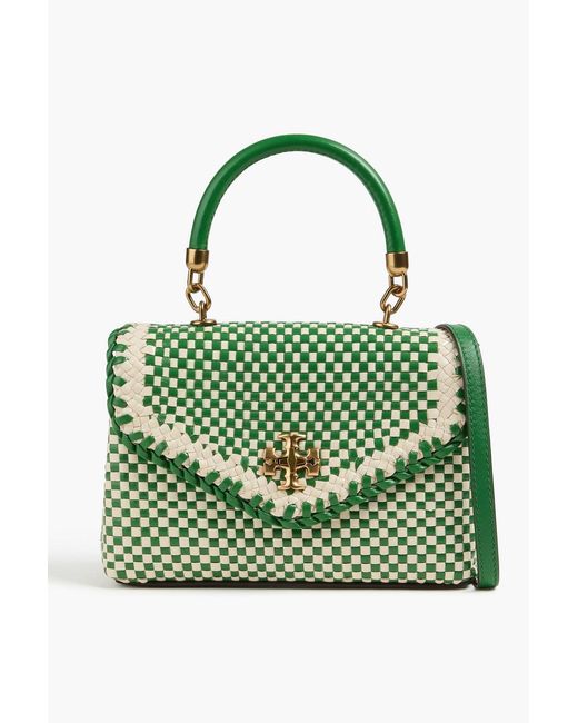 Tory Burch Green Kira Woven Leather Tote