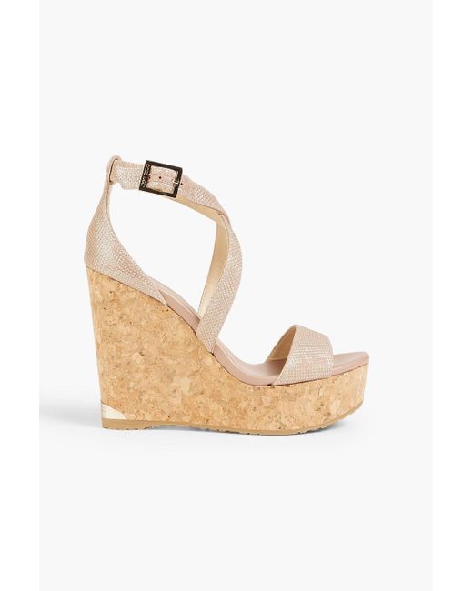 Jimmy Choo Portia 120 Woven Wedge Sandals in White Lyst