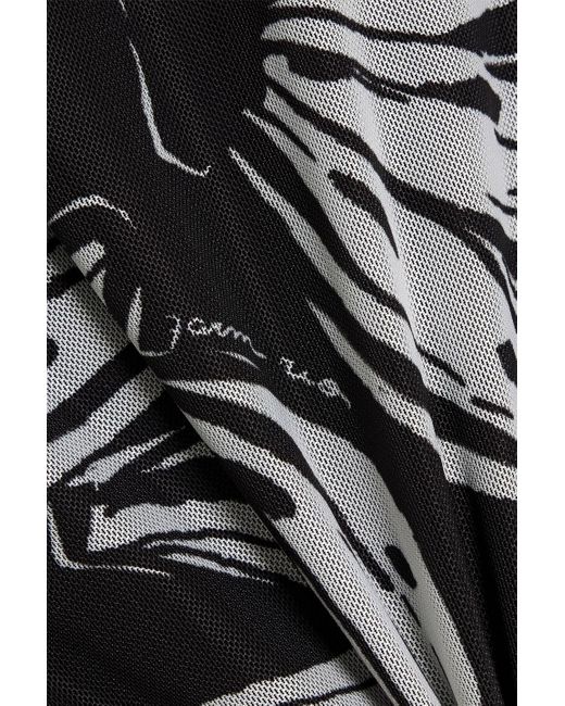 Farm Rio Black Ruched Printed Stretch-Mesh Top