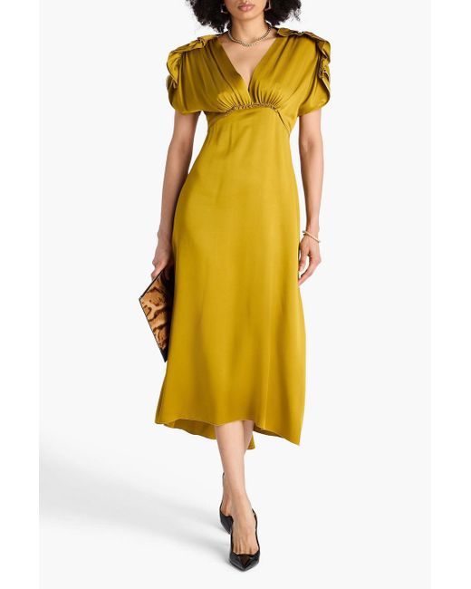 Victoria Beckham Yellow Ruffled Satin-crepe Midi Dress