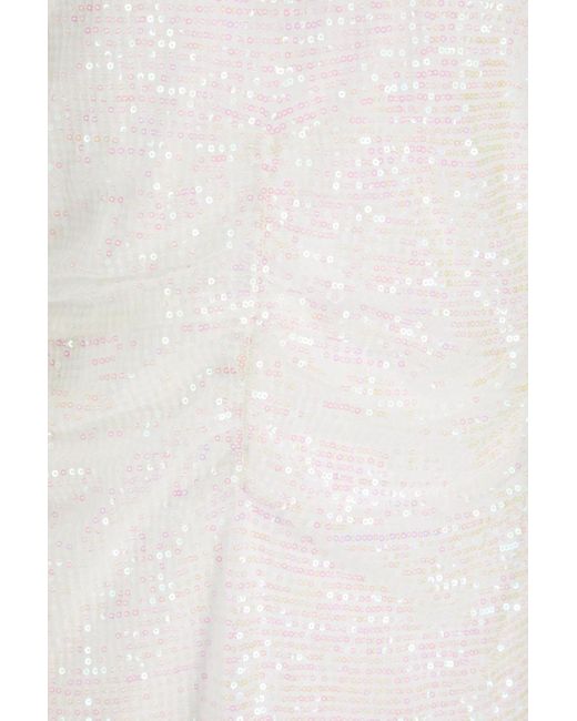 byTiMo White Ruched Sequined Tulle Maxi Dress
