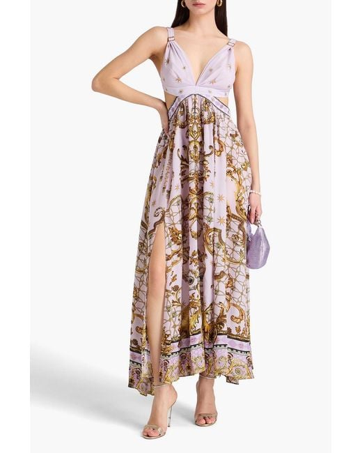 Camilla Metallic Cutout Crystal-embellished Printed Silk Crepe De Chine Maxi Dress
