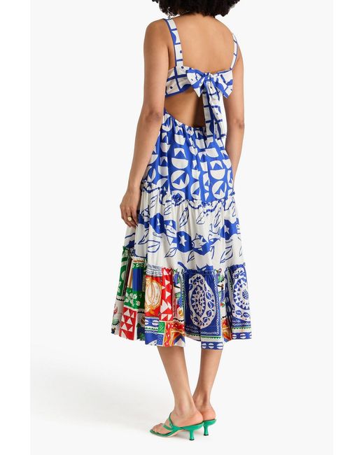 Farm Rio White Cutout Printed Cotton-Poplin Midi Dress
