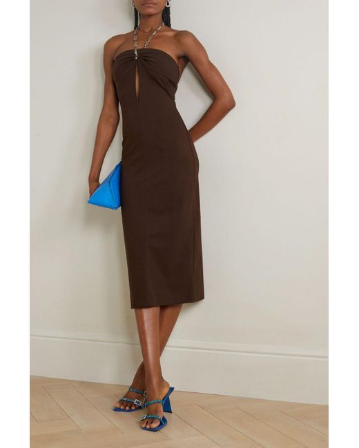 The Attico Brown Giona Cutout Stretch-jersey Halterneck Midi Dress