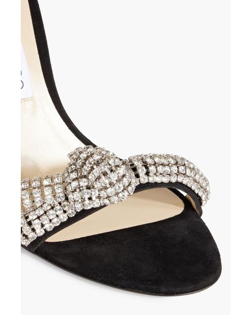 Jimmy Choo White Thyra 100 Crystal-embellished Suede Sandals