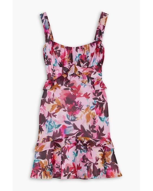 Saloni Red Chandra Ruffled Floral-print Silk Crepe De Chine Mini Dress