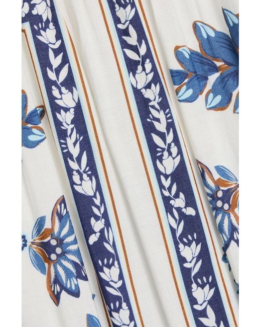 Farm Rio Blue Floral-print Linen-blend Maxi Dress