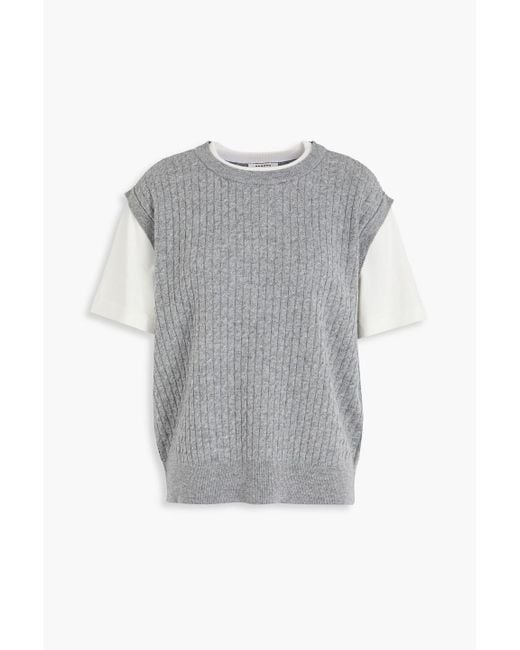 Sandro Gray Layered Cable-knit Wool And Cashmere-blend Top