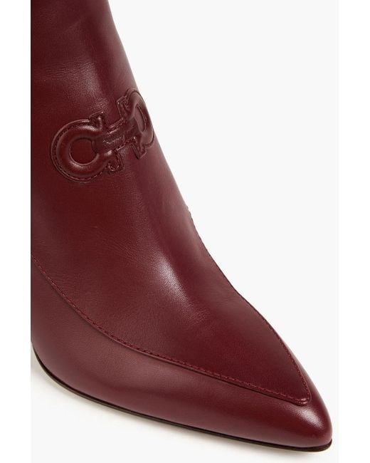 Ferragamo Red Marieo Leather Ankle Boots