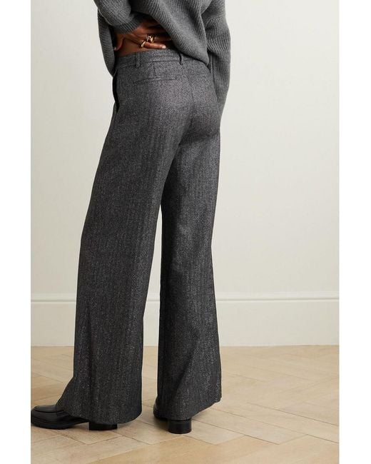 L'Agence Gray Pilar Metallic Herringbone Wool-Blend Wide-Leg Pants