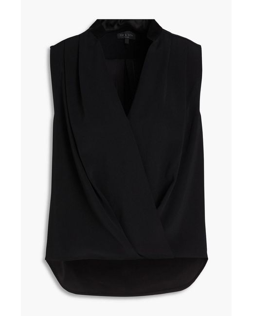 Rag & Bone Black Meredith Wrap-effect Cady Top