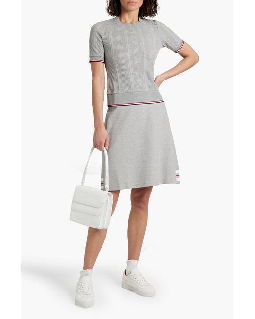 Thom Browne Gray Pointelle-trimmed Ribbed Cotton Top