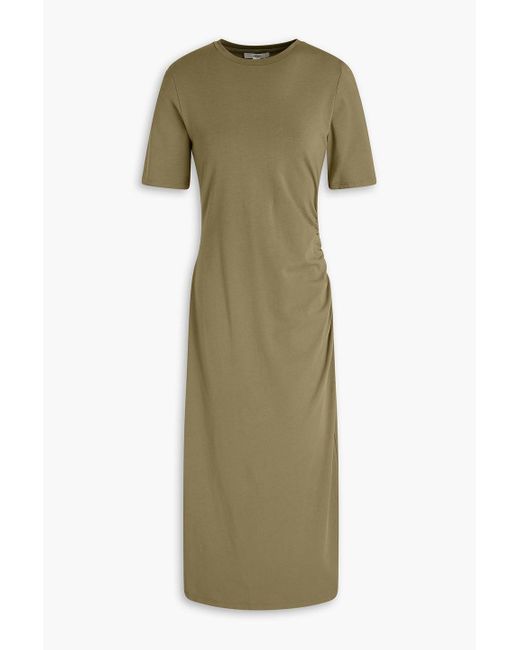 Vince Green Ruched Stretch-cotton Jersey Midi Dress