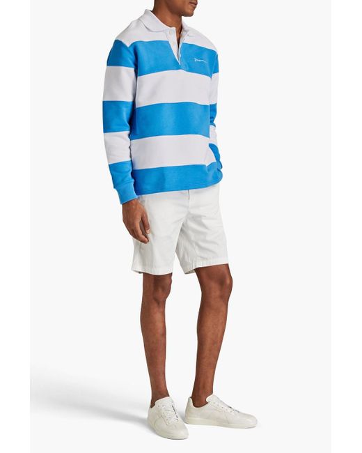 Jacquemus Blue Embroidered Striped French Cotton-terry Polo Shirt for men
