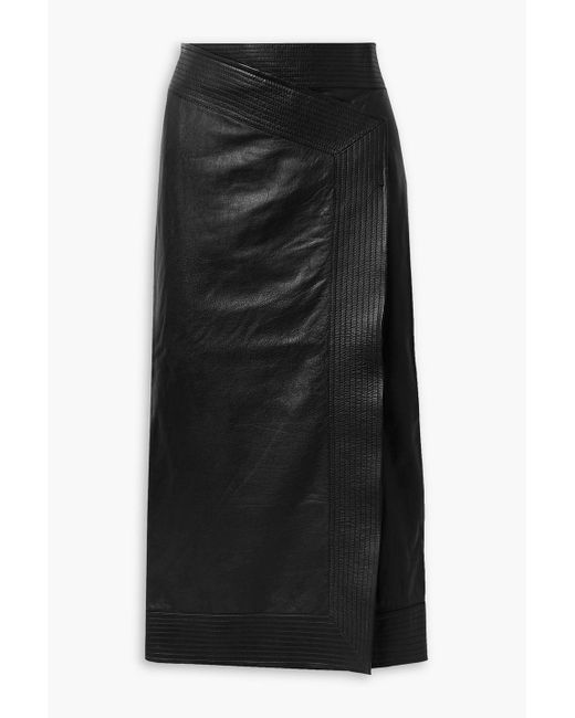 Johanna Ortiz Black Winter Scents Wrap-effect Leather Midi Skirt