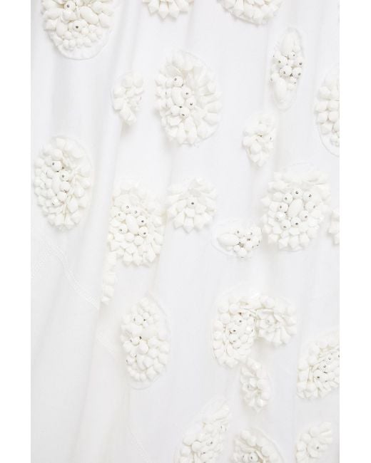 Prada White Bead-embellished Cotton-twill Skirt
