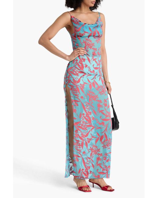Magda Butrym Blue Draped Devoré-satin Maxi Dress