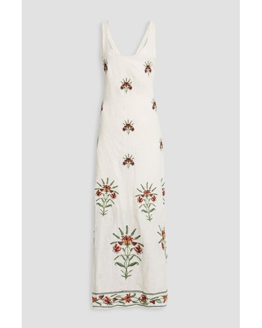 Agua Bendita White Cienaga Monarca Crema Embroidered Linen Maxi Dress