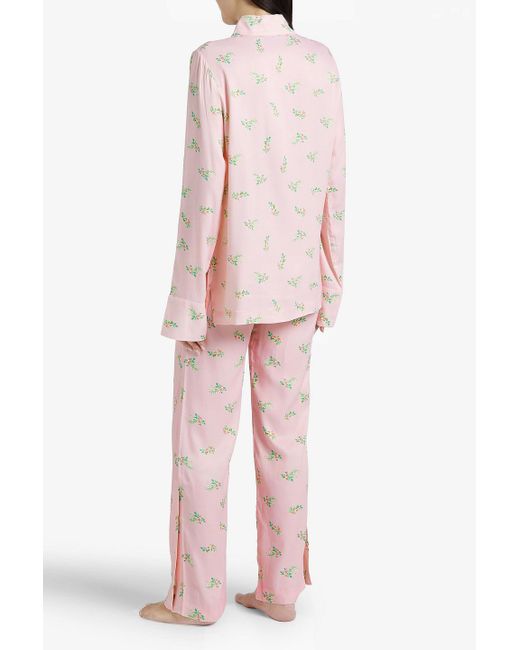 Sleeper Pink Floral-print Satin Pajama Top