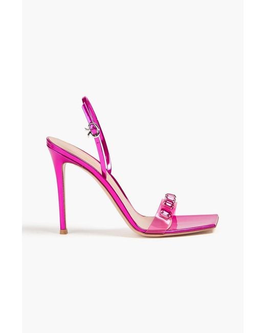 Gianvito Rossi Pink Ribbon Candy 105 Embellished Pvc And Mirrored-Leather Sandals