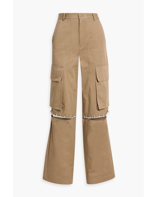 Area Natural Cutout Crystal-embellished Cotton-twill Cargo Pants